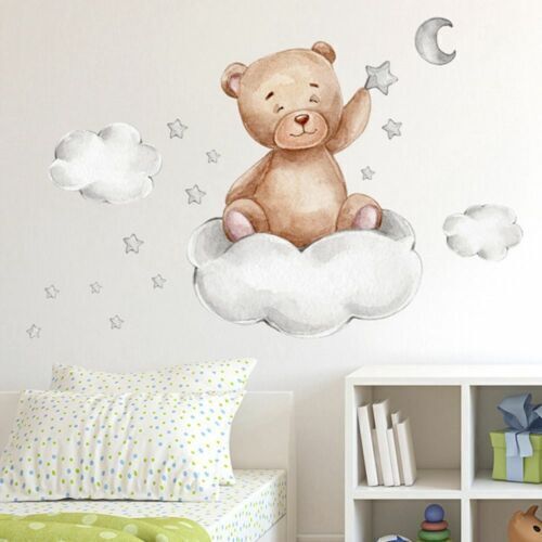 2x Wandtattoo Wandsticker Kinderzimmer Bär Teddybär Mond Babyzimmer Wanddeko - Bild 1 von 13