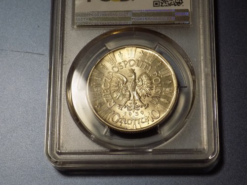 Moneda polaca 1939 Polonia Józef Piłsudski 10 zlotych graduación profesional MS61 era de la Segunda Guerra Mundial UNC - Imagen 4 de 5