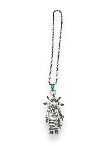 FREDDY CHARLEY NECKLACE PENDANT PIN Sterling Silver Turquoise Kachina Dancer - Picture 6 of 7