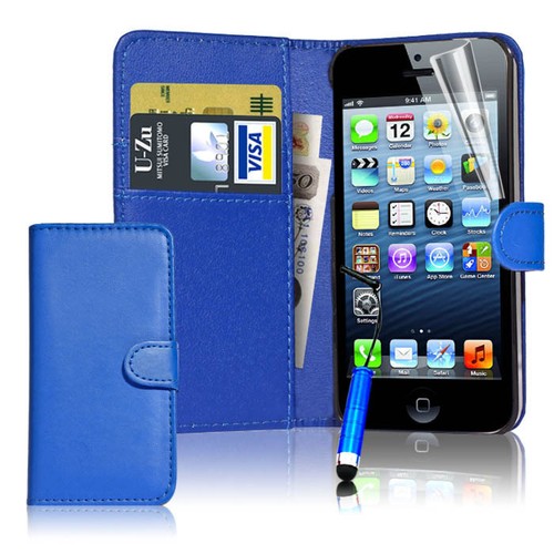 New Flip Wallet Leather Case Cover For Apple iPhone 5 5S Free Screen Protector - Picture 6 of 25