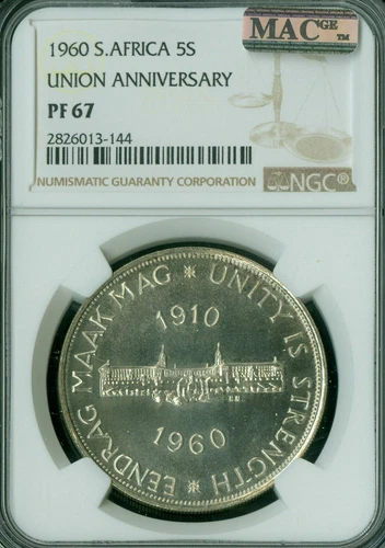 1960 SOUTH AFRICA 5 SHILLINGS NGC PF67 PQ 2ND FINEST GRADE MAC SPOTLESS *
