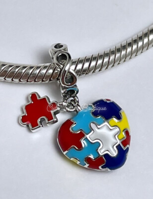 Infinite Love HEART PUZZLE PIECE Sterling Silver Dangle Charm NEW