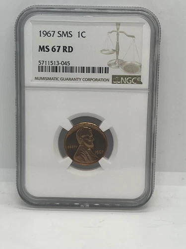 1967 SMS Lincoln Cent NGC MS 67 RD. #1167