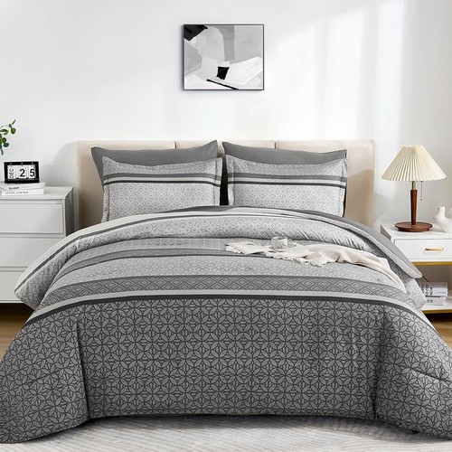 WONGS grau Queen King Bettdecken-Set, Boho gestreift weich leicht Mikrofaser - Bild 4 von 8