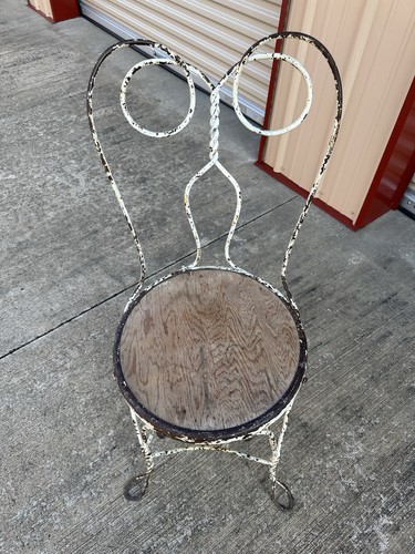 4 Vintage Retro Wrought Iron Wire Soda Fountain Ice Cream Parlor Chair Wood Seat - Picture 4 of 24