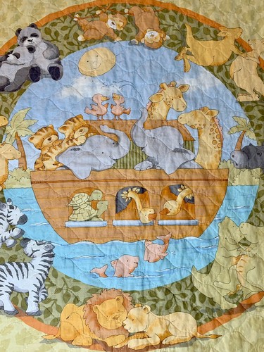 Noah’s Ark Crib Blanket Satin Trim Baby Quilt Nursery 40”x33” Orange Cathy Heck - Picture 2 of 7