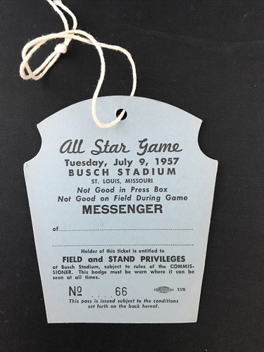 1957 All-Star GM Pass Ticket Al Kaline MVP Bunning WP/Hits: Mantle/Aaron/Mays ⚾️ - Picture 2 of 4
