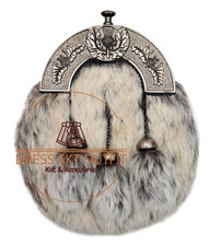 Scottish Full Dress Gray fur SPORRAN thistle Cantle Sporran  CHAIN STRAP
