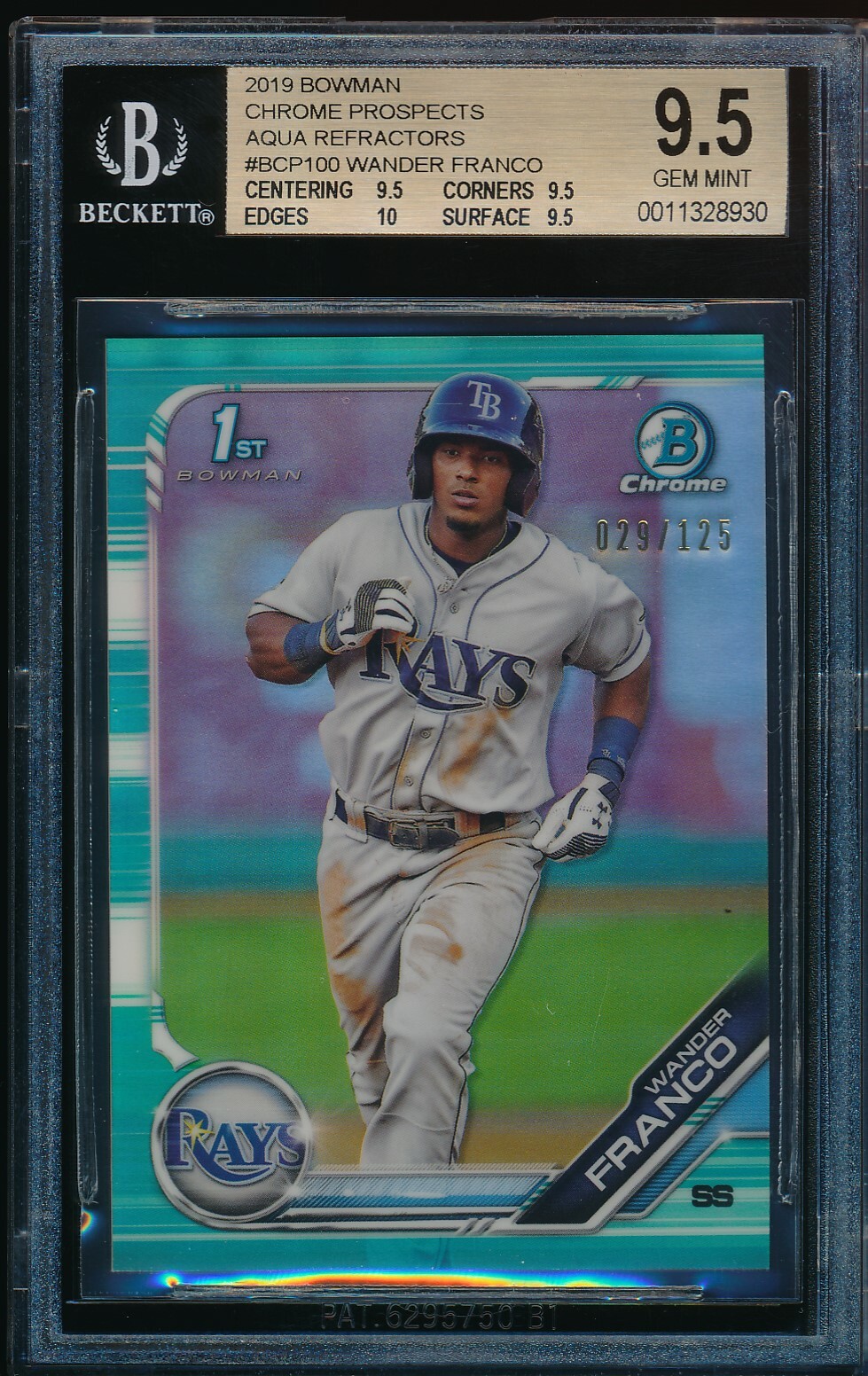 BGS 9.5 WANDER FRANCO 2019 Bowman Chrome AQUA BLUE REFRACTOR /125 TRUE GEM MINT+