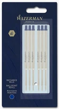 Waterman  Ballpoint Pen Refills Blue Medium Pt New In Pack 6 Refills