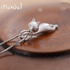 MENDEL Sterling Silver Womens Cute Kitty Cat Pendant Necklace Sterling Silver