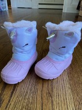 EUC Cat And Jack Unicorn Snow Boots Size 7 Toddler Girls Pink White