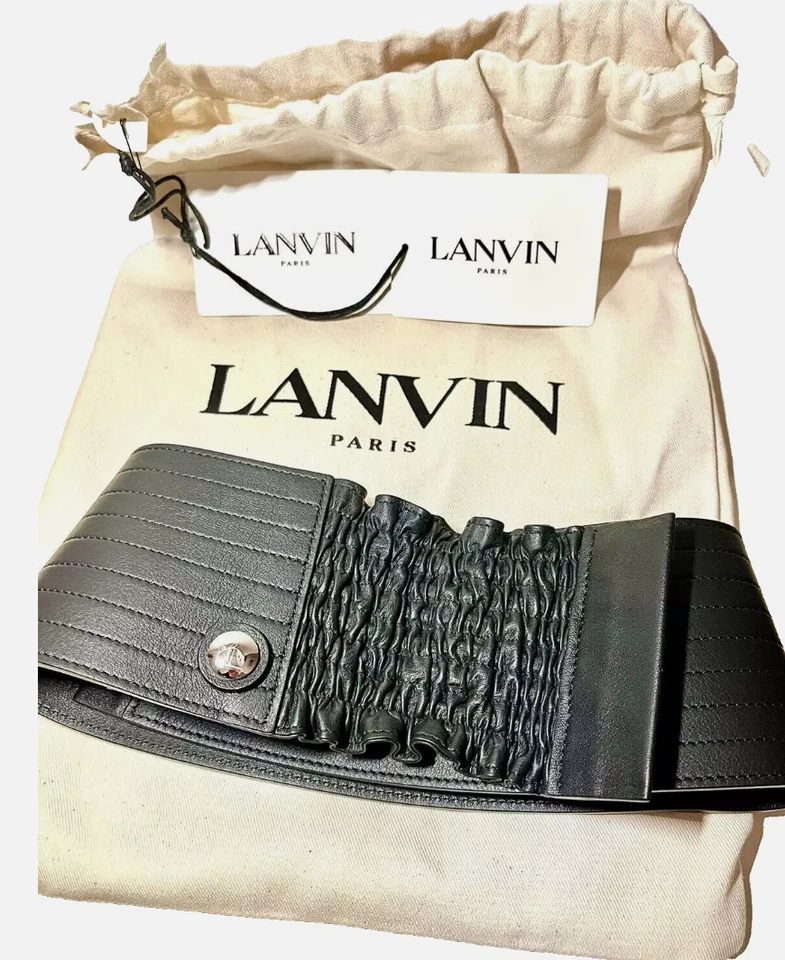 CINTURÓN LANVIN AUTÉNTICO NUEVO CON ETIQUETAS CUERO NEGRO CINTURA ANCHA TALLA S 70 CM Foto 3 de 4