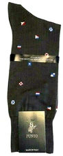 Punto Signal Flags Mens Dress Socks Egyptian Cotton Made In Italy Charcoal 10-13