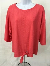 Counterparts Top Women Size L Orange Short Sleeve Ties at Waist Round Neckline
