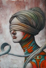 ORIGINAL ACRYLIC Surreal Women PORTRAIT MODERN FINE ART PAINTING