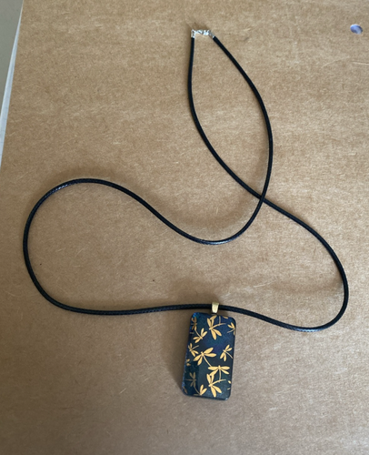 Glass Dragonfly Pendant On Black Cord Necklace-25” Long