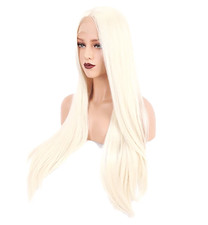 30 Inch Long Straight Platinum Blonde Synthetic Lace Wig 180 Density