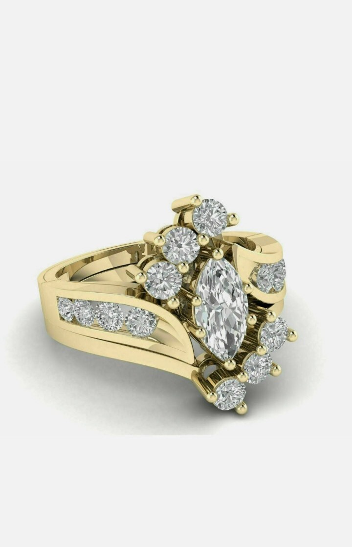 3ct Marquise Simulated Diamond Yellow Silver Engagement Ring  