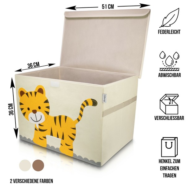Lifeney Aufbewahrungsbox Tiger 51X36X36Cm Spielzeugkiste + Deckel Kinderzimmer-image