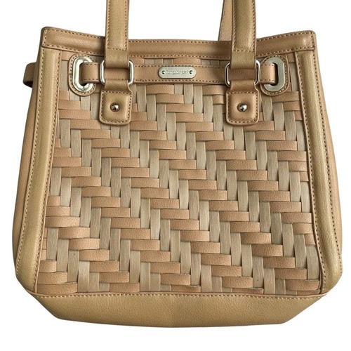 Longaberger Basket Woven Leather Shoulder Bag Stairstep Weave Caramel - Bild 4 von 14