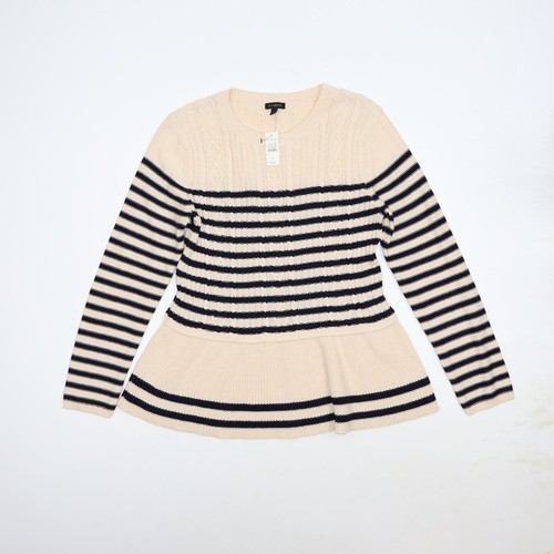 NWT Talbots Sweater Womens L Ivory Black Knit Striped Peplum Beachy Nautical