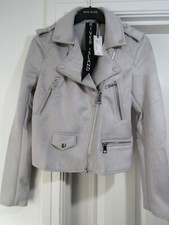 River Island Faux Suede Biker Jacket Mason Light Pale Grey Uk 10 New Sold Out