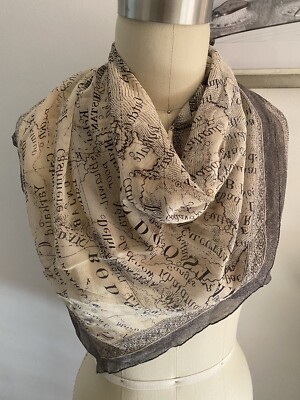 Vintage Women s Scarf Voyage Aux Indes Map Cream, Black 33  X 44  Camel