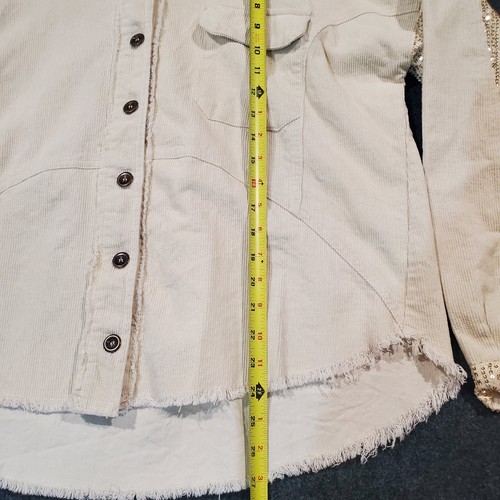 Umgee Women's Button Front Sequin Corduroy Jacket Size L Shacket Cream - Picture 8 of 19