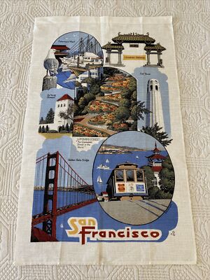 Vintage Pure Linen Tea Towel San Fransisco Souvenir
