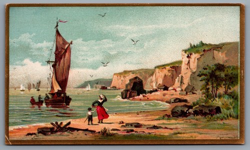 Trade Card c1880s Naples Italy Scenic View Sail Boat Cliffs Mount Vesuvius - 第 1/3 張圖片