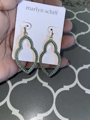 Marlyn Schiff Gold Tone with Turquoise color   Marquis Drop Earrings