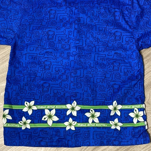Maui & Sons Blue Boys Aloha Shirt Coconut Button Down Hawaiian Tiki Flowers - Picture 12 of 12