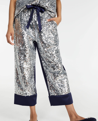 NEW PETER ALEXANDER NAVY SILVER SPARKLE SEQUIN 7/8 PJ PANTS XL RRP$99.95 - Picture 2 of 3