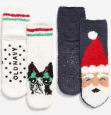 Old Navy Youth Kid Boys Girls Cozy Socks 2-Pack French Bulldog/Santa