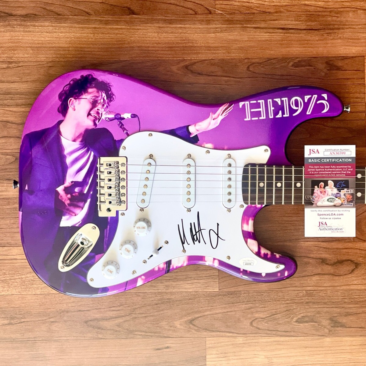 MATTY HEALY Signed Guitar Custom 1/1 Graphics JSA COA THE 1975