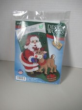 Design Works "Santa with Deer" Christmas Holiday Felt Stocking Kit  5238 NIP