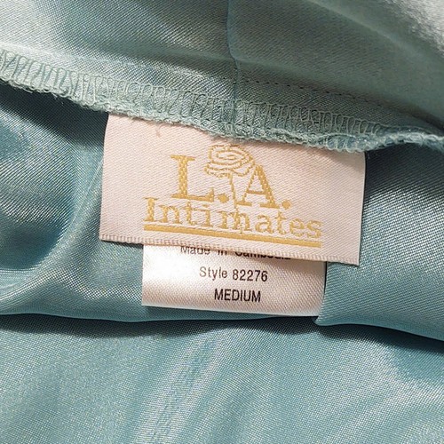 LA Intimates Short Satin Chemise Negligee Slip & Robe Set Womens Med Aqua Blue - Picture 6 of 11