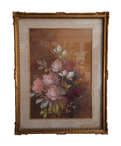 Quadro dipinto  tempera acquarellata - natura morta con fiori -  primi 900  - Foto 1 di 10