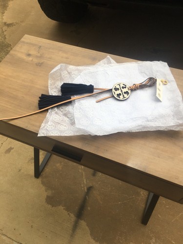 New Tory Burch Miller Navy Blue/Tan Multi Color Tassel KeyFob Keychain Bag Charm - Picture 3 of 5