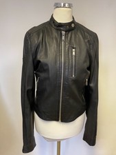 Superdry Nyc Black Collarless Zip Up Biker Jacket Size M