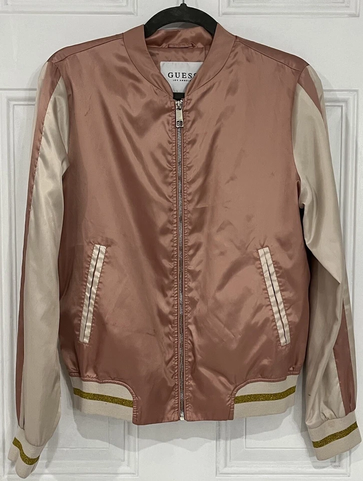 GUESS Pink Floral Embroidered Satin Bomber Jacket Size: S Excellent Condition - Image 2 of 4