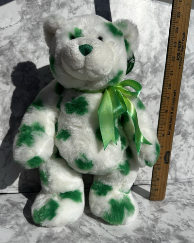 Peluche Build A Bear Lucky edición limitada 2003 - 14" blanco/verde tréboles. Etiqueta - Imagen 3 de 24
