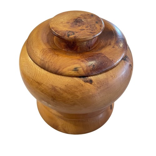 Retro MCM Hand Turned Round Wooden Bowl W/ Lid & Unique Natural Hardwood Grain - Picture 4 of 13