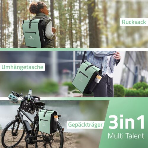 RADGEIST 3in1 Fahrradtasche Rucksack Gepäckträgertasche wasserdicht 25L mint - Bild 2 von 6