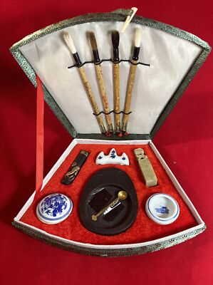 Vintage Chinese Calligraphy Set Old Writing Box Kit China