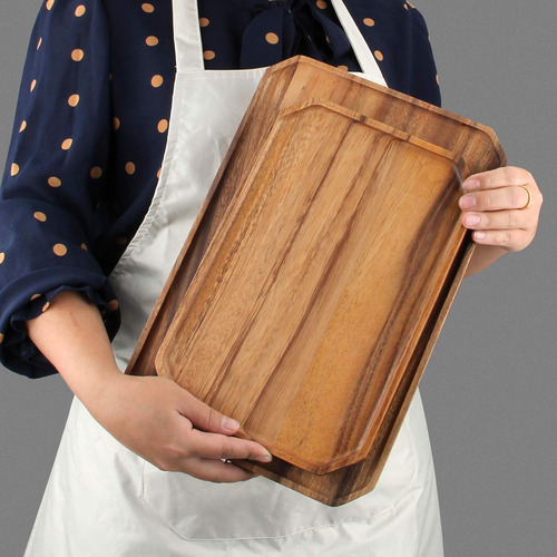 2 Pcs Large Wooden Platters Serving Trays Acacia Wood Charcuterie Platter for Fo - Picture 6 of 7