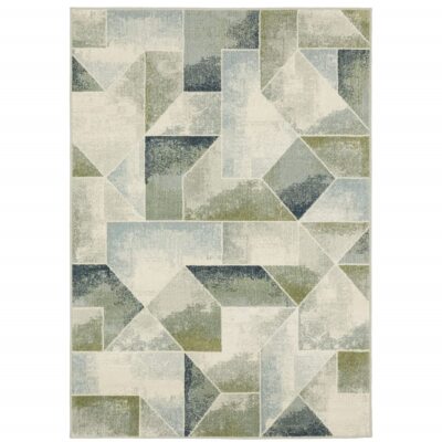 3M X 4m Blau Grün Grau Gold Und Elfenbein Geometrisch Power Webstuhl Wasserfest