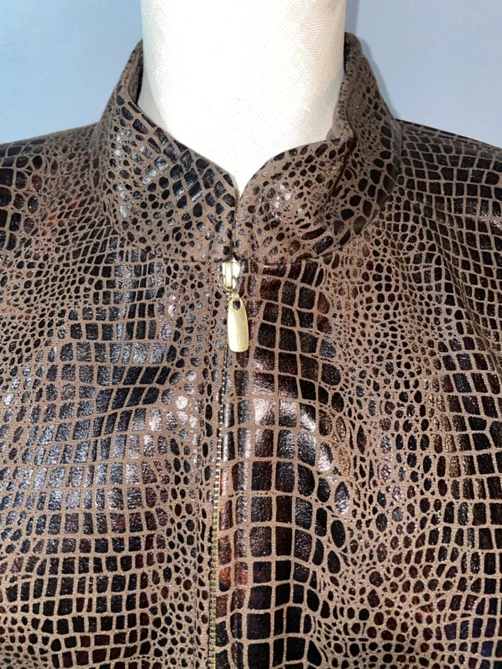 Elementz Womens Vintage Faux Leather Jacket size 2X Zip Up Collared 1990s YK - Image 3 of 4