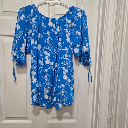 Yumi kim top womens size xs blue floral 100% silk beachy summer light blouse - Picture 9 of 11